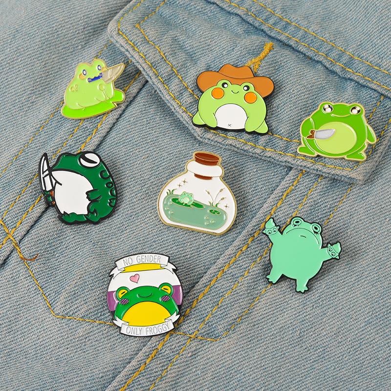 Cute Animal Plant In The Bottle Brooches Funny Frog Cat Fish Mushroom Badges Bags Clothes Lapel Pins Jewelry Friends Gifts