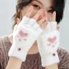 Fingerless Cat Paw Gloves Warm Fleece Touch Screen Gloves New Flip Knit Mittens  Women Girls