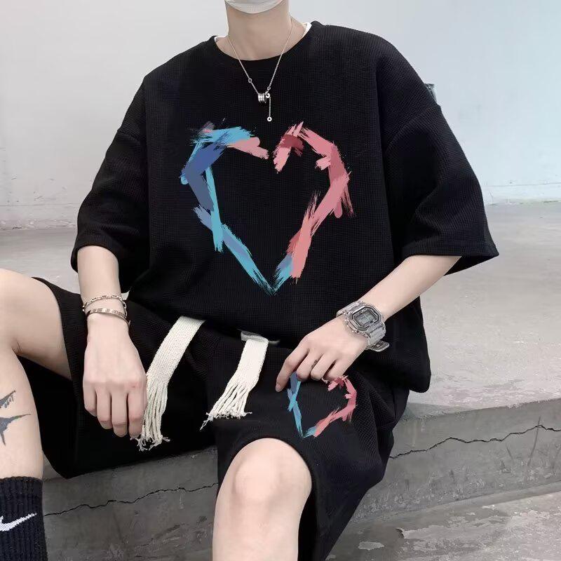 Men's 2026 Korean Style Summer Sportswear: Short Sleeve T-shirt & Basketball Jersey Casual Shorts Set