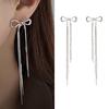 Trend Earclips, Cold Wind Earrings, Dongdaemun Metal Smooth Surface, Super Long Earrings, Bows, Fringed Earrings, Women'S Light Luxury