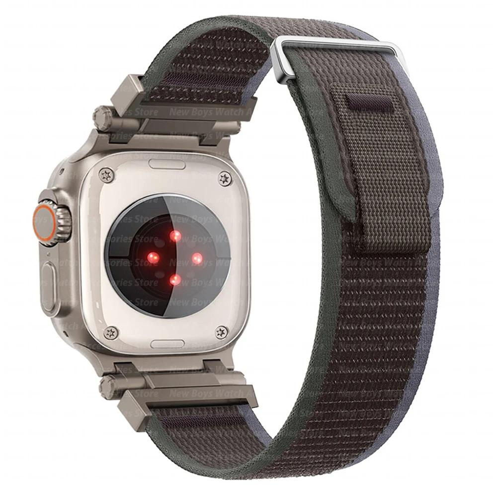 Nylon Strap For Apple Watch Ultra 2/1 49mm 46mm 45mm 44mm Metal Connector Bracelet For iWatch Series 10 9 8 7 6 5 4 se Men Band