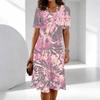 Ladies Plus Size Short Sleeve Crew Neck Dress Soft Floral Art Print Loose Gown For Summer Daily Commute