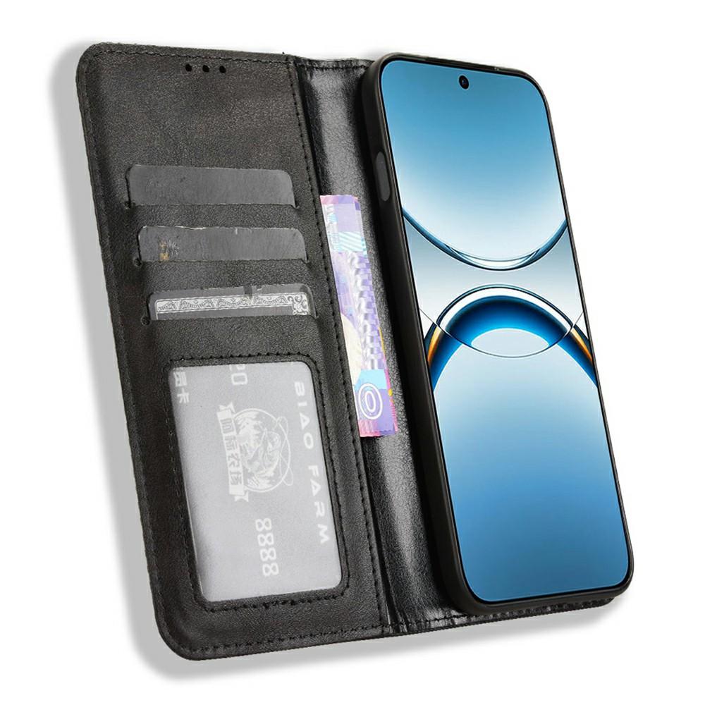 

For Oppo Find X8 5G Leather Case Wallet Stand Retro Texture Phone Cover Black