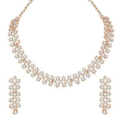 White Stones/AD Diamond Necklace with Earrings - Jewellery Set for Women, Girls Best Suits for Party, Wedding and Festive Occasions