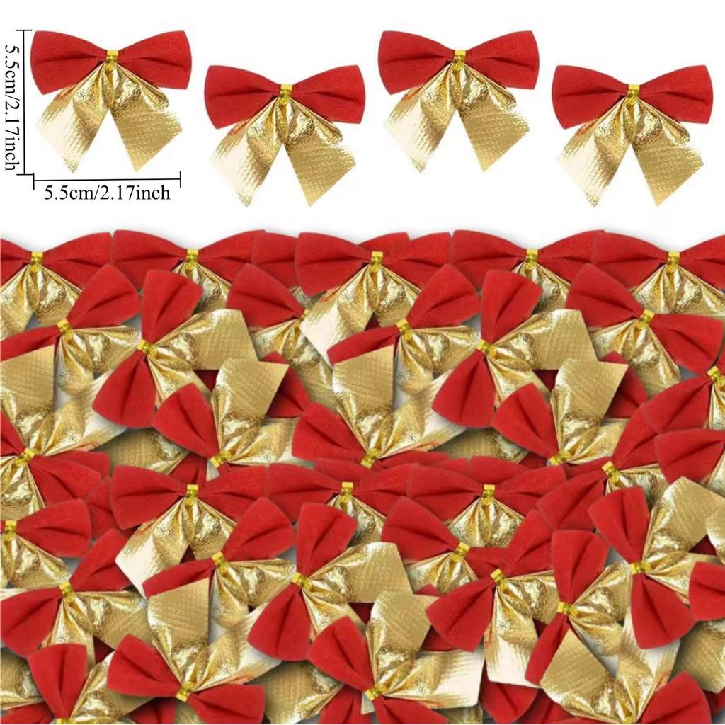 12-120PCS Christmas Bow Red Velvet Bow Xmas Tree Pendant Xmas Tree Pendant Wedding New Year Party Decor DIY Gift Box Wrapping