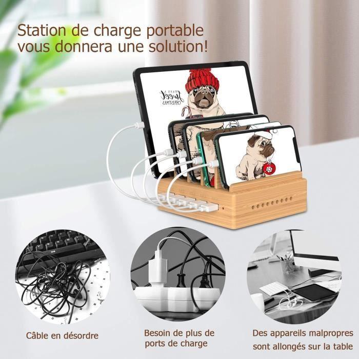 Station de charge - generic - bambou - 5 ports usb - organisateur de câbles - chargeur sécurisé