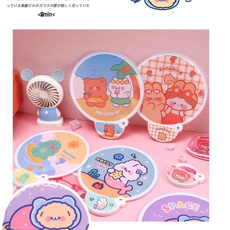 Portable Cartoon Folding Fan – Cute Mini Round Fan for Women and Kids