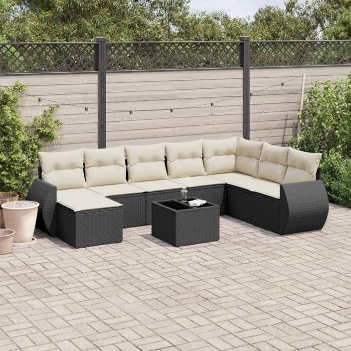VidaXL Salon de Jardin avec Coussins 9 pcs, Canapés de Terrasse, Ensemble de Meubles de Patio, Mobilier d'Extérieur, Noir 3221765