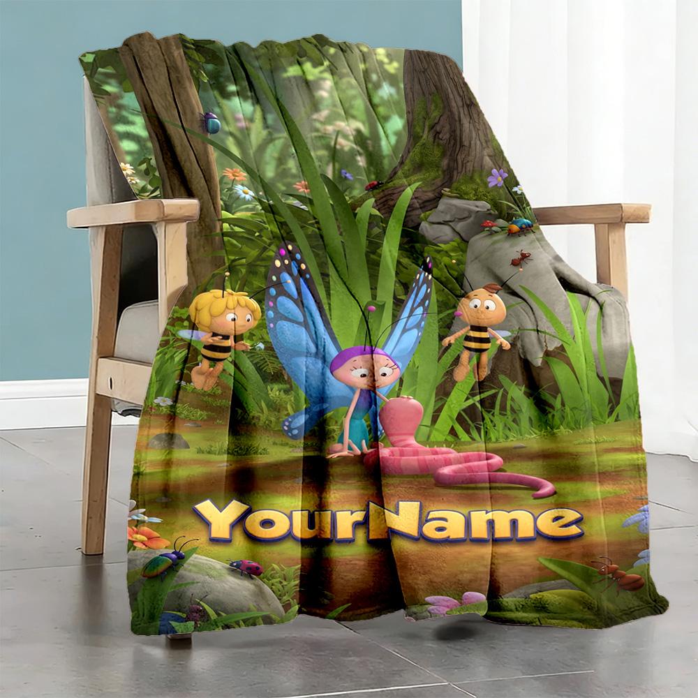 Biene Maja Personalized Text Blanket Gift Customizable Blanket Comfortable Great for Office Seaside Office Chair Picnics for All Occasions