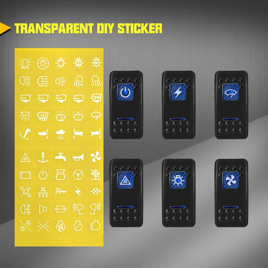 DaierTek 5PCS UTV Car Rocker Toggle Switch 20A 12V Blue LED Lighted Waterproof Rocker Switch 5 Pin ON/Off for Marine Boat ATV