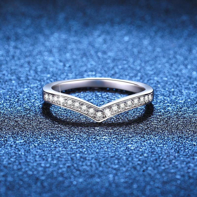 V-Shaped S925 Sterling Silver Moissanite Ring for Women - Korean Style Stackable Wedding Simulation Diamond