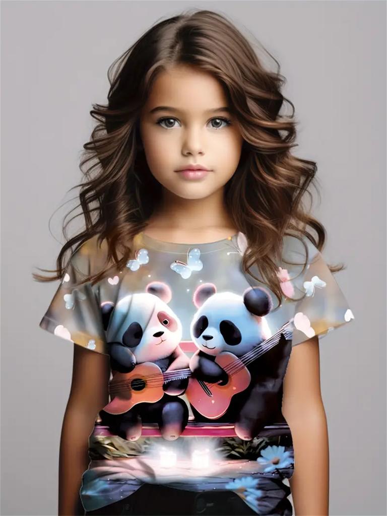 Girl Clothes Cute Animals 3D Print Casual Crew Neck Short Sleeves Graphic T Shirts Children's Clothing 2-10Y for Animals Lover