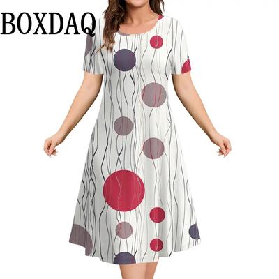 Prickigt tryck Damklänningar För Sommarkläder Kortärmad Lös Plus Size Klänning Mode Elegant Damer Street Miniklänning