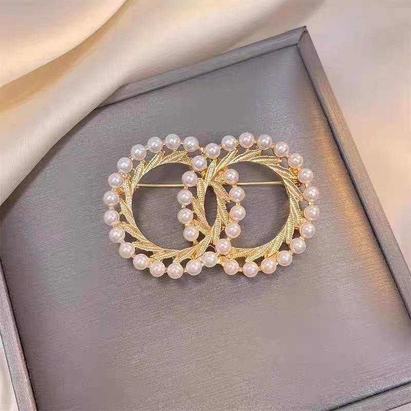 1pcs Fashion Full Pearl Double Circle Round Brooch for Women Jewelry Pins Metal Brooch