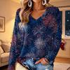 Women's V-Neck Long Sleeve Christmas Printed Lightweight Top for Spring and Summer