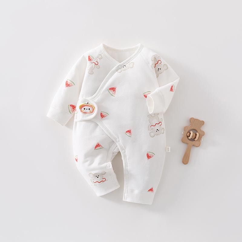 Newborn Spring/Autumn Cotton Velcro Jumpsuit - Warm Padded Butterfly Design for Infants and Toddlers