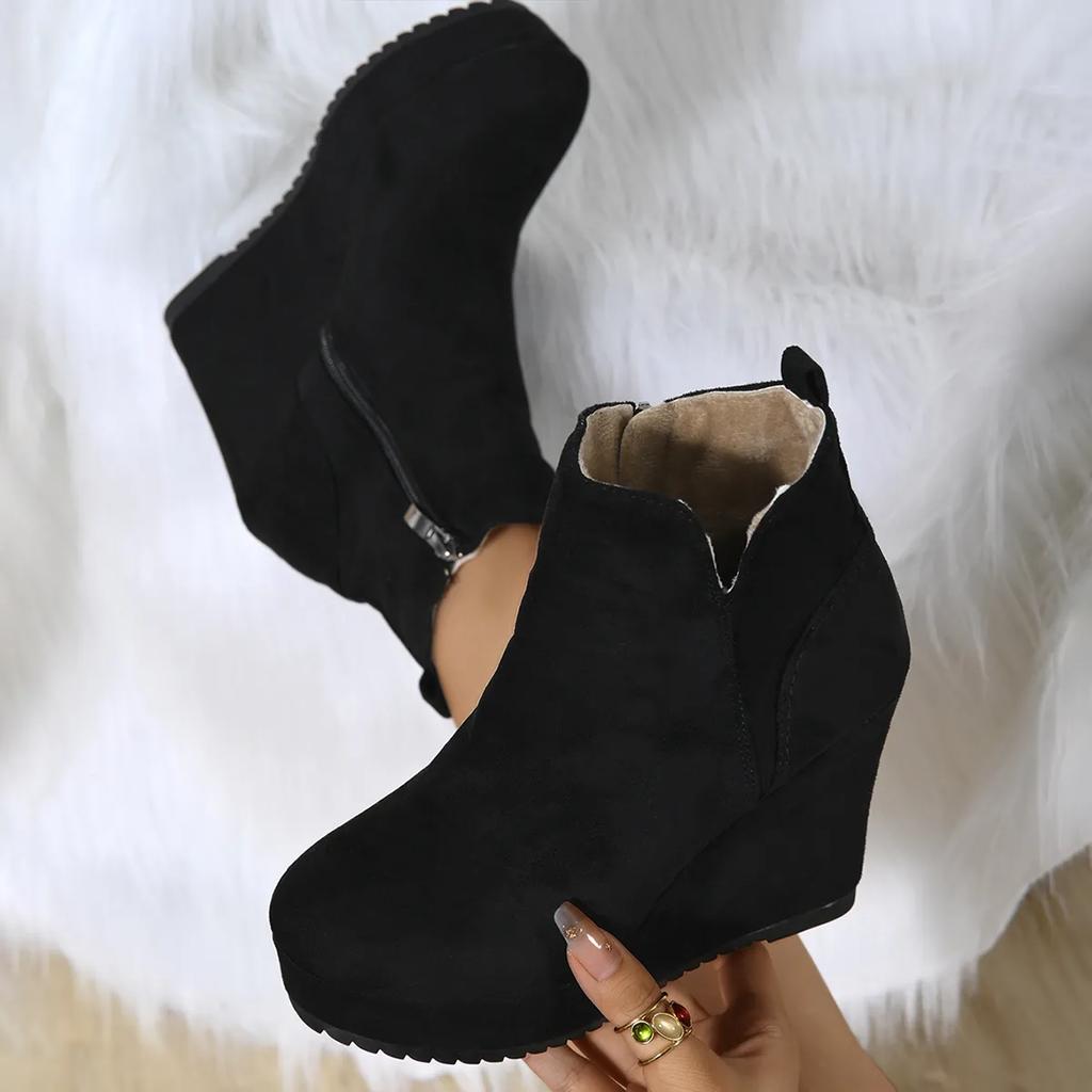 Pantofi de Toamnă și Iarnă pentru Femei, Cizme de Zăpadă cu Toc înclinat pentru Femei, Cizme la Modă în Culoare Solidă