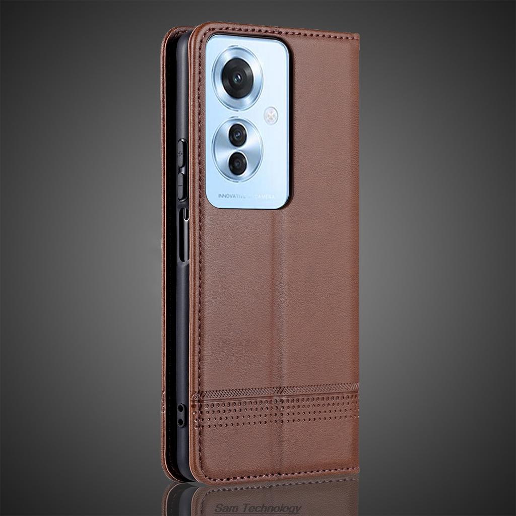 Deluxe Magnetic Adsorption Leather Fitted Case for OPPO Reno 11F / Reno11F Flip Cover Protective Case Capa Fundas Coque