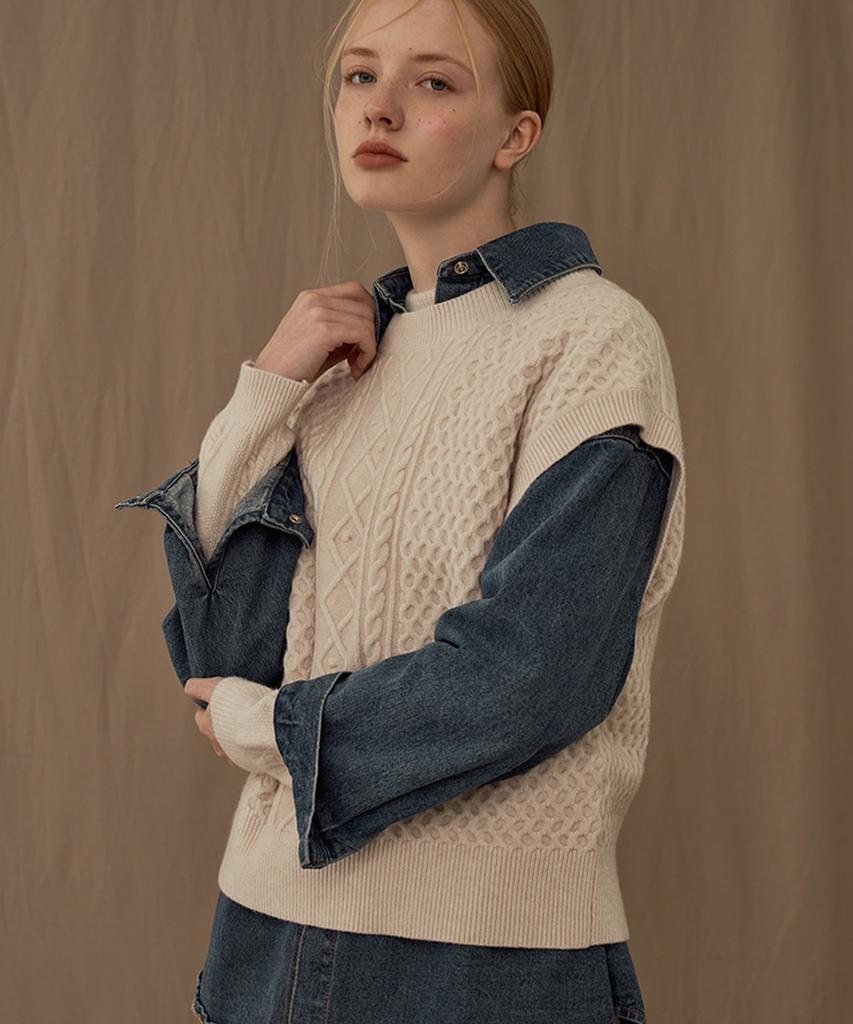 Baseukala Cable Round Neck Knit Vest (3Colors)