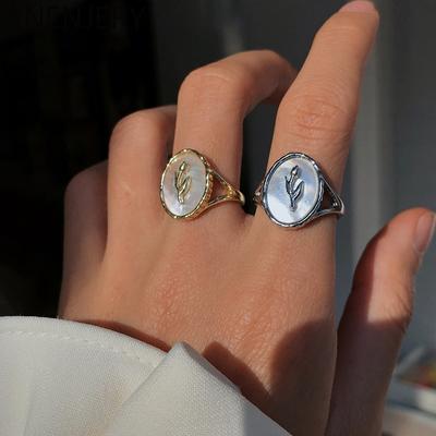 Metaliniai gėlių apvalkalo geometriniai žiedai moterims prancūziški retro romantiški atviri žiedai