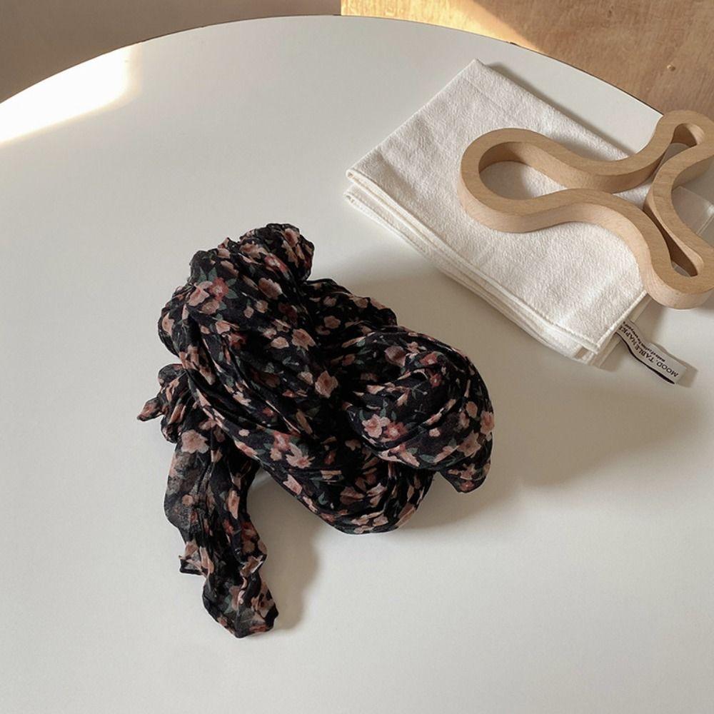 Keep Warm Pleated Printed Scarf Vintage Shawl Wrap Floral Cotton Linen Scarf