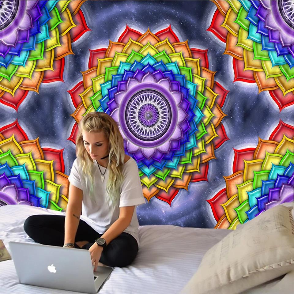 Colorful Wall Hanging Tapestries Mandala Tapestry Hippie Chakra Tapestry Boho Decor Wall Cloth Yoga Mats Bohemian Fabric