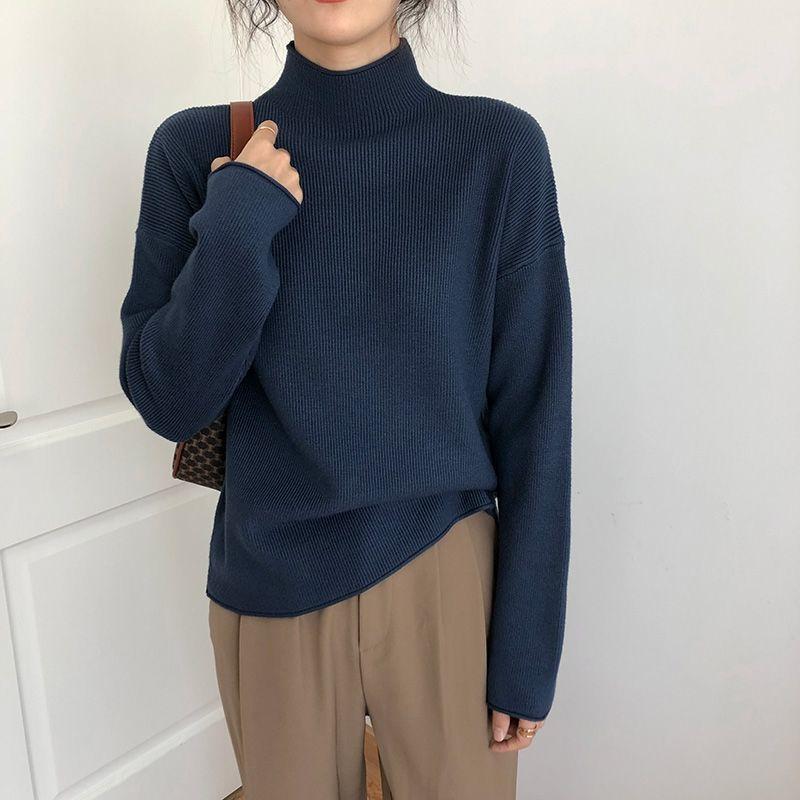 

Водолазка Однотонный Вязаный Свитер для Женщин С Длинными Рукавами Повседневный Пуловер Топ Свитер с Длинными Рукавами для Осени и Зимы 2XL синий