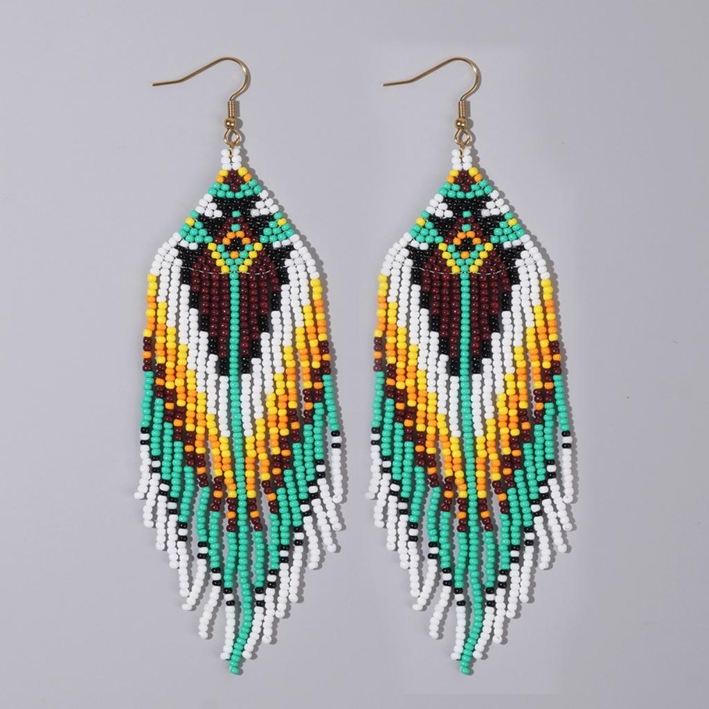 Colorful tassel ethnic style earrings, vintage Bohemian women's earrings