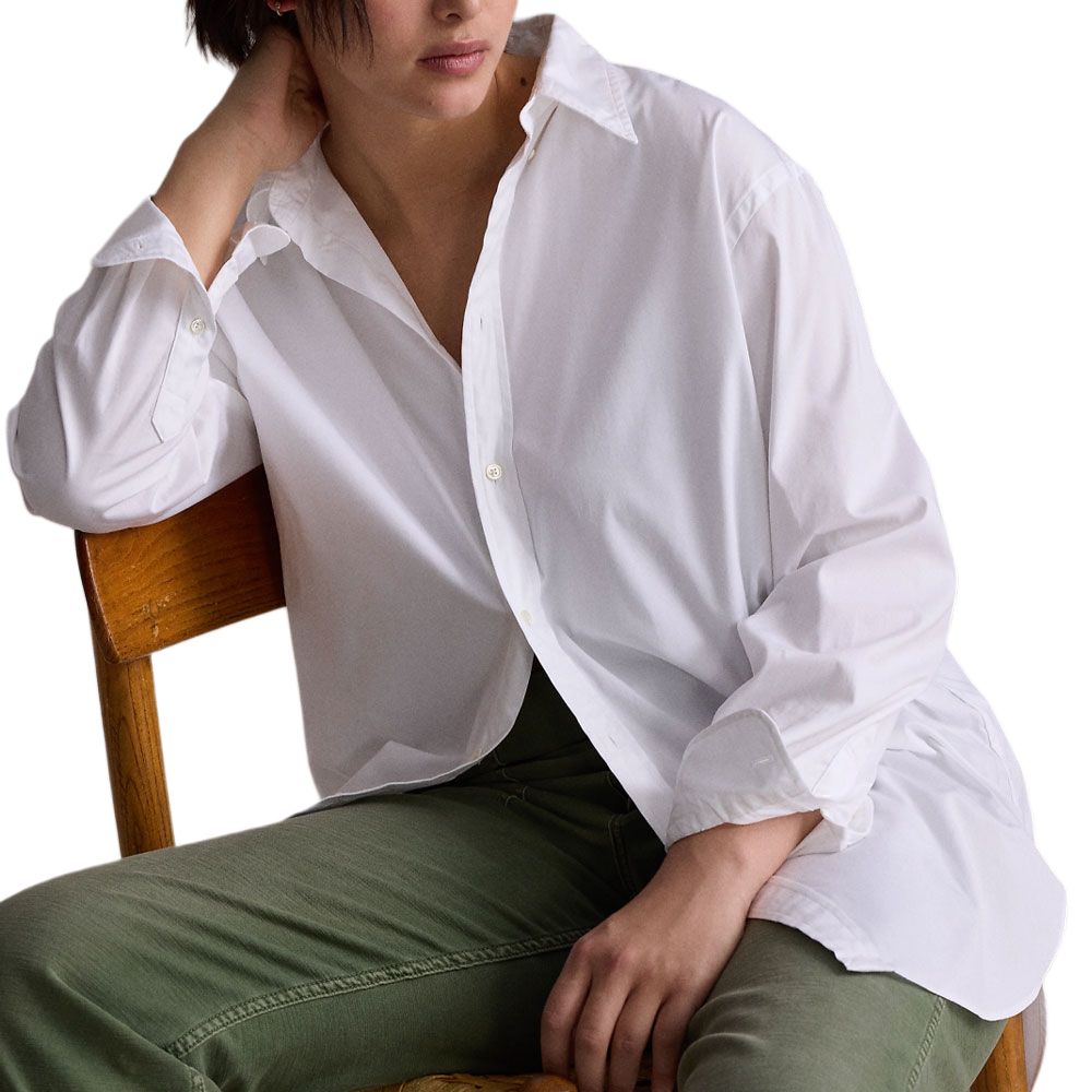 Polo Ralph Lauren Solid Loose Fit Cotton Long Sleeve Shirt Women Shirts White WMPOSHTNDO20365-100