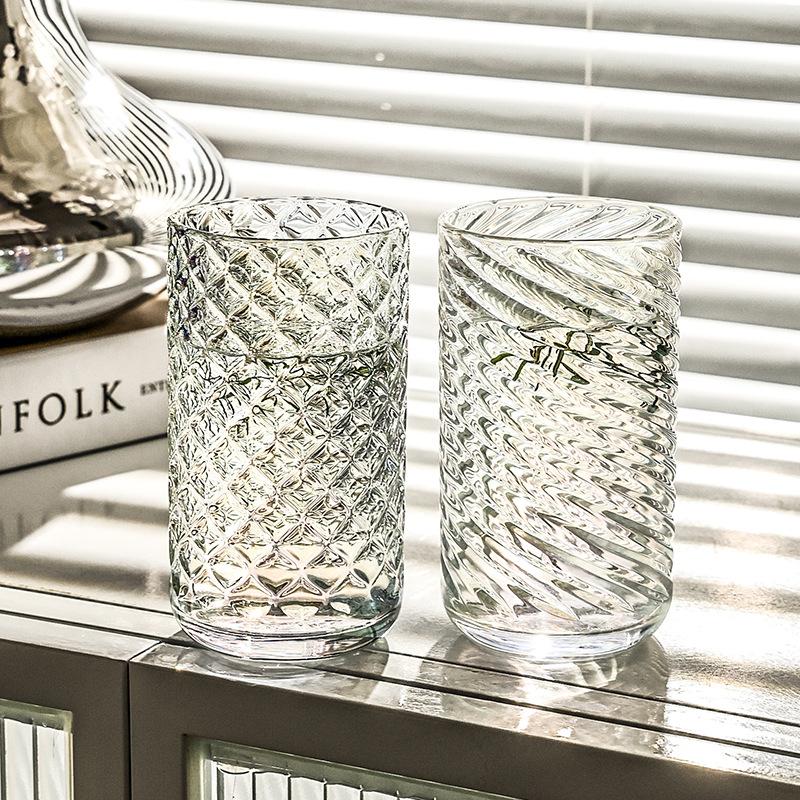 Embossed Threaded Glass Cup American Coffee Cup Soda Sparkling Water Beverage Kwai Juice Milk Breakfast Cup