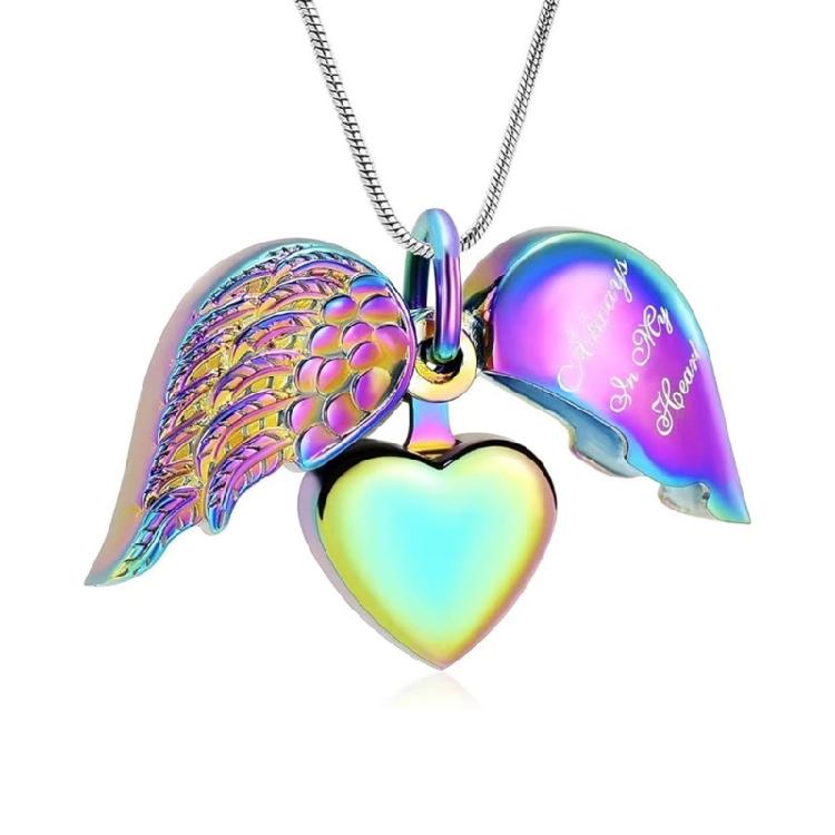 Everlasting Pet Ashes Necklace Heart Wing Design Cremation Jewelry For Keepsakes
