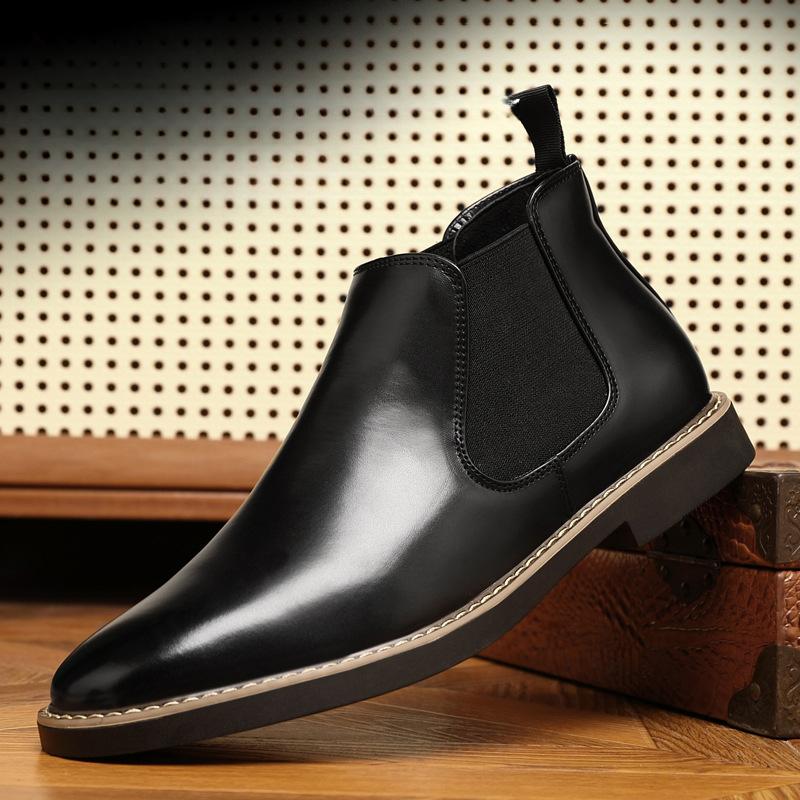 Autumn British Chelsea Boots Men's Retro Leather Short Boots Business Formal Pointed Office Oxford Shoes
