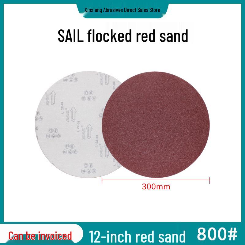 12" Red Sand Flocked Sandpaper Disc - Self-Adhesive Hook & Loop Sanding Pad