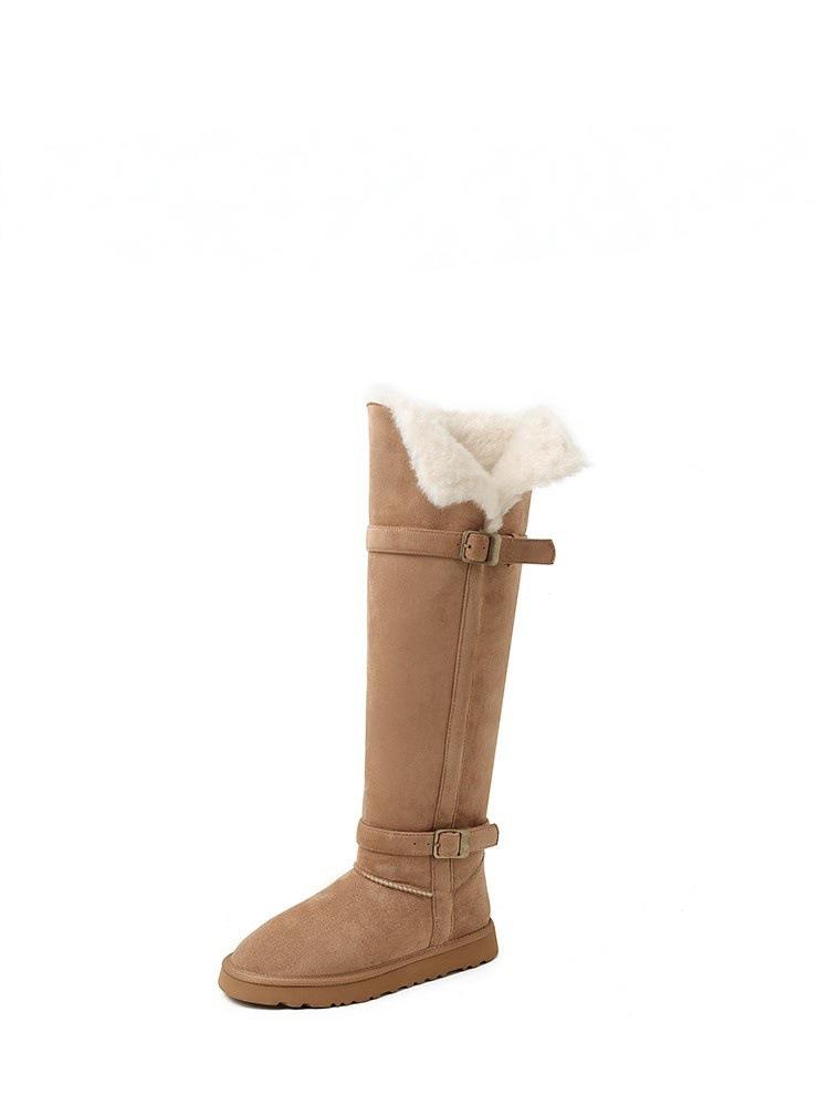 Thick-soled two-wear buckle belt, tall gray snow boots, non-slip and warm, knee-length Northeast cotton boots