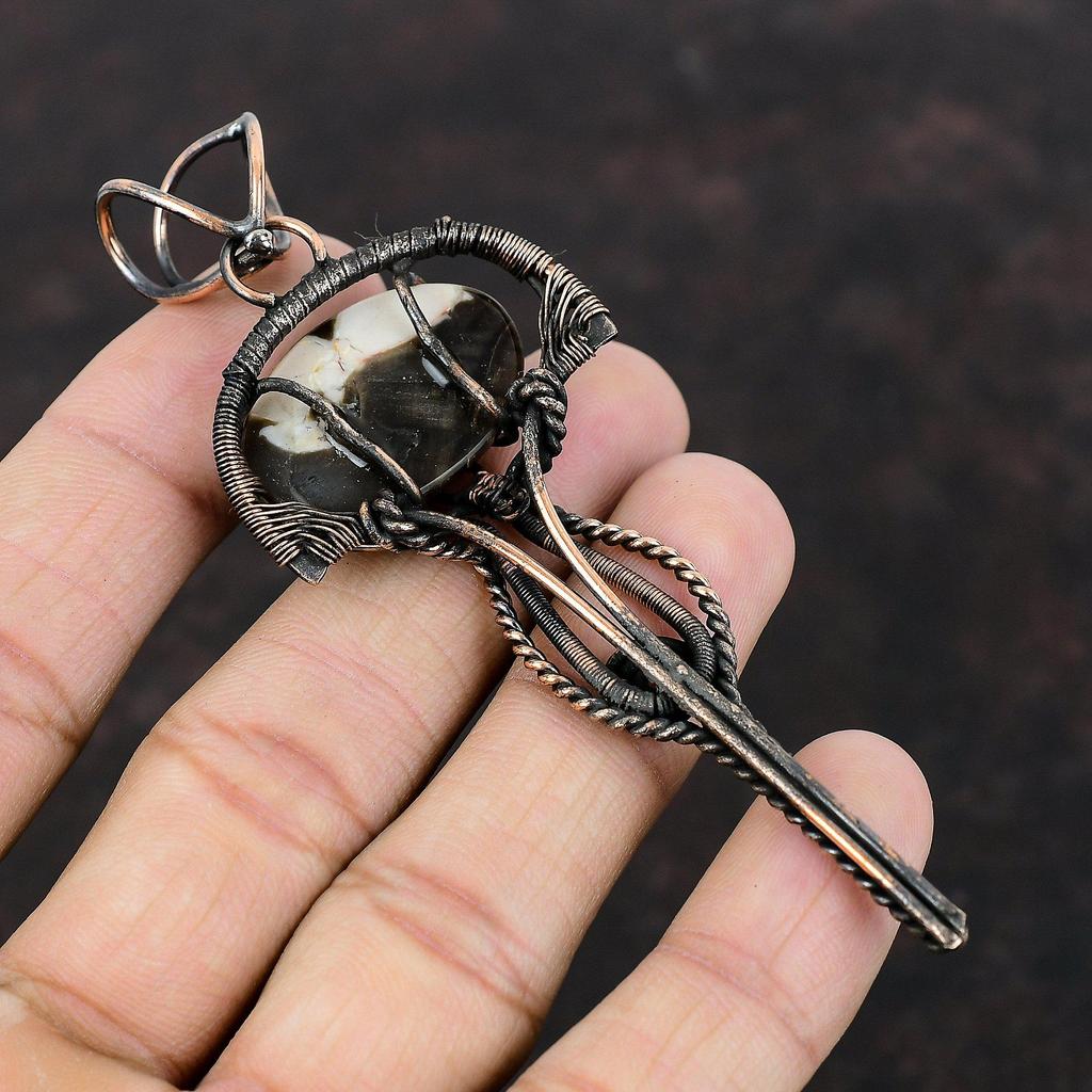 Peanut Wood Jasper Pendant Copper Wire Wrapped Pendant Real Gemstone Handmade Pendant Copper Jewelry Gift For Mom Peanut Wood Jasper Jewelry