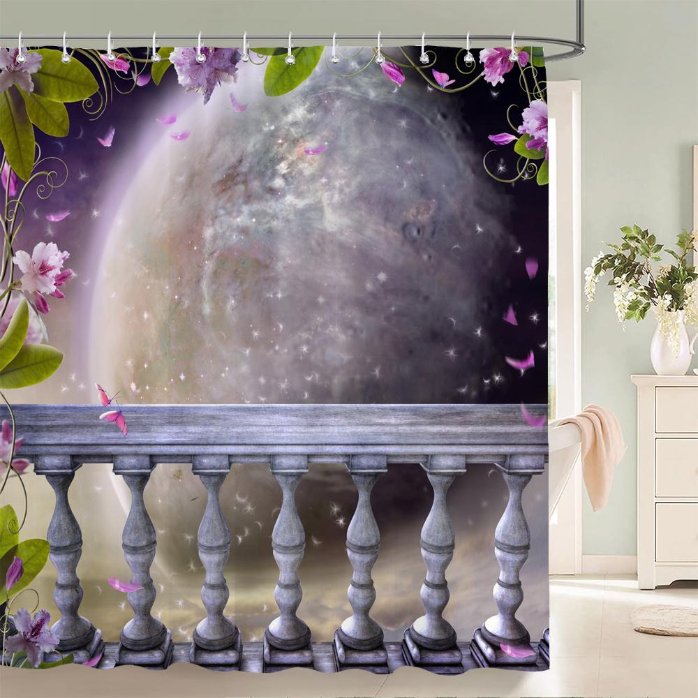 3D Fantasy Waldlandschaft bedruckter Duschvorhang wasserdichter Polyester-Badevorhang Badezimmerdekoration mit Haken Vorhang
