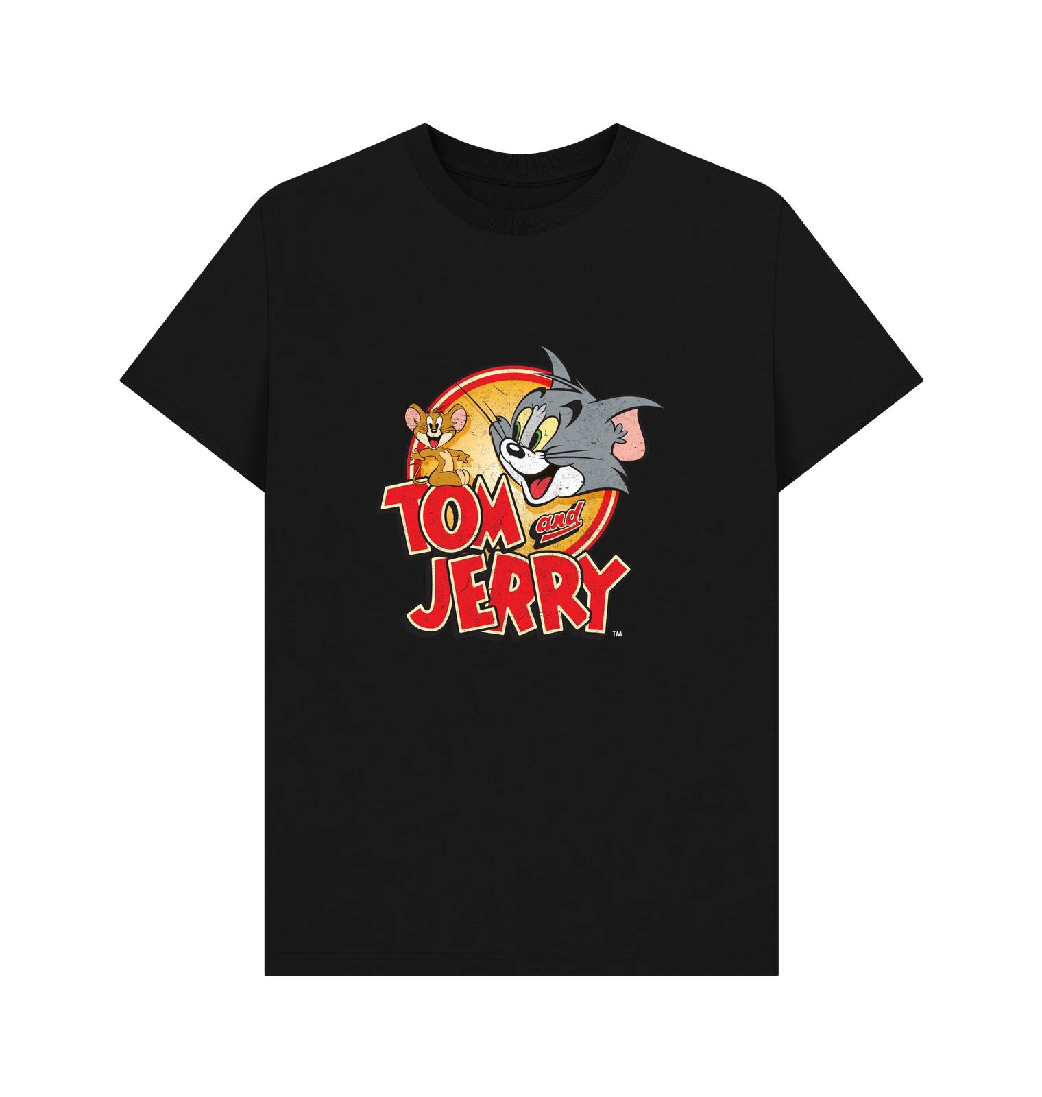 PREMIUM OFFICIAL Tom and Jerry Tom and Jerry Vintage Graphic Black T-Shirt L