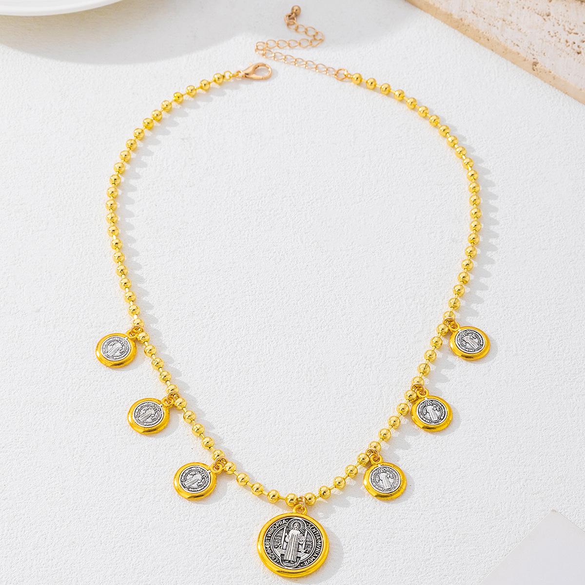 

Vintage Religious Gold-Plated Pearl & Colorful Virgin Mary Pendant Necklace