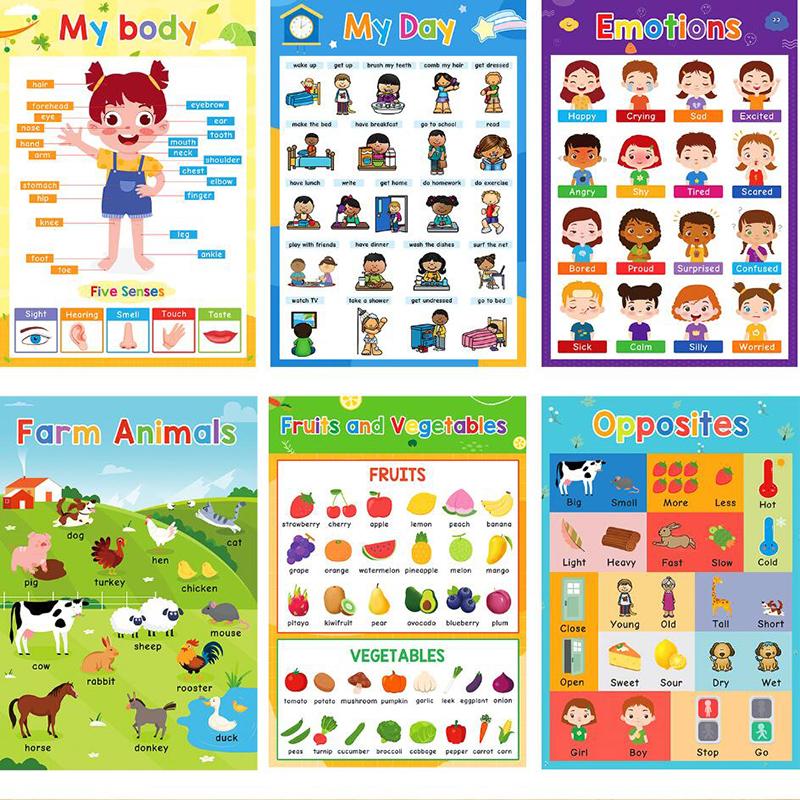 1 Set Classroom Decor 18 Themes Kid English A3 Big Cards Abc Letter/Animal/Numbers/Weather Learning Chart Kindergarten Supplies