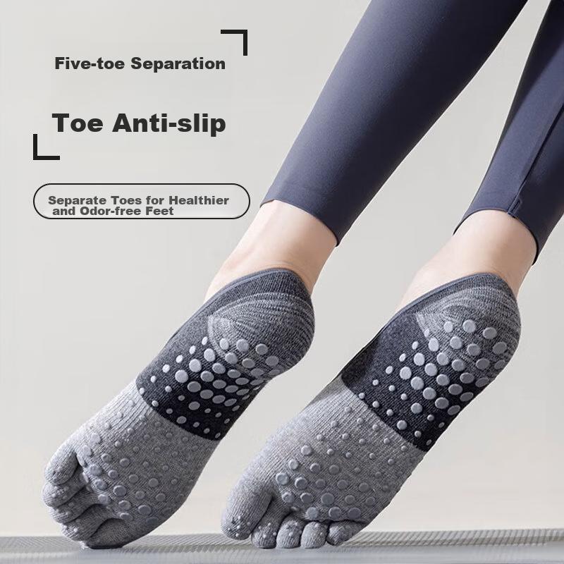 Duweike Yoga Socks, Thin Five-Toe Design, Non-Slip And Shock-Absorbing, for Fitness And Pilates, Women's Boat Socks, 2 Pairs