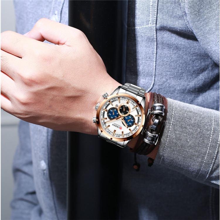 CURREN Steel Strap Watch Simple Calendar Large Dial Business Watch Waterproof Men's Fashion