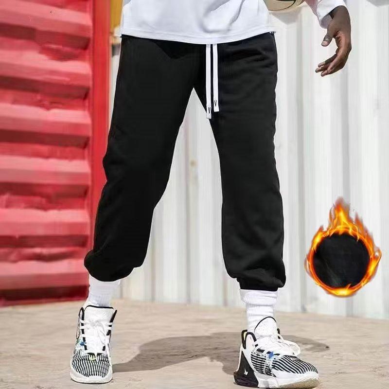 Trendy Sportovní Pánské Kalhoty se Stahováním u Kotníků Zimní Zesílené Americké Tepláky Volné Basketbalové Kalhoty Rovné