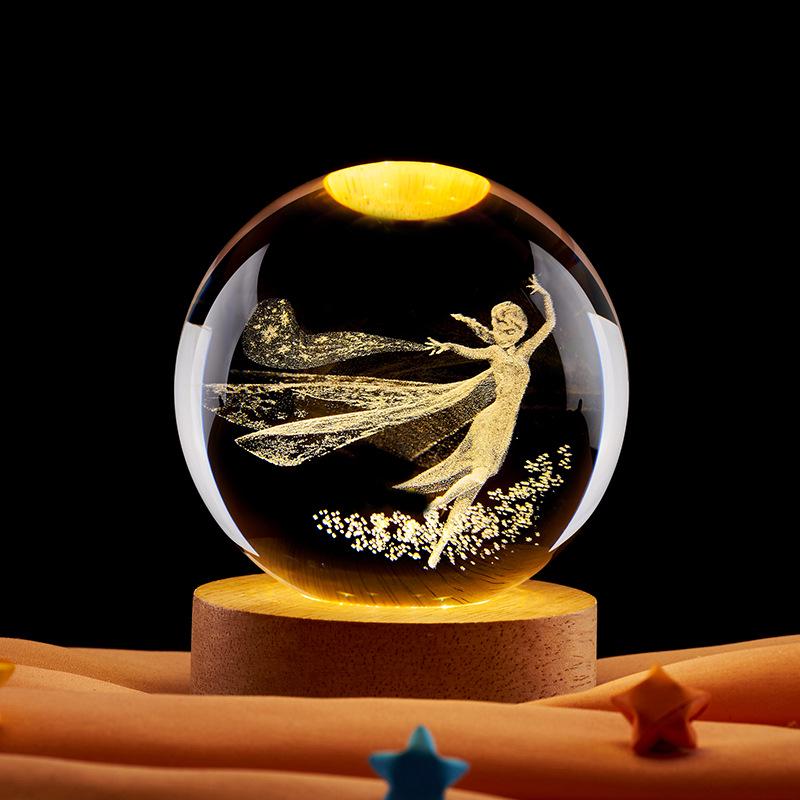 3D Cartoon Anime Crystal Ball Night Light - Creative Birthday Gift for Children 6cm Crystal Ball (No Base)