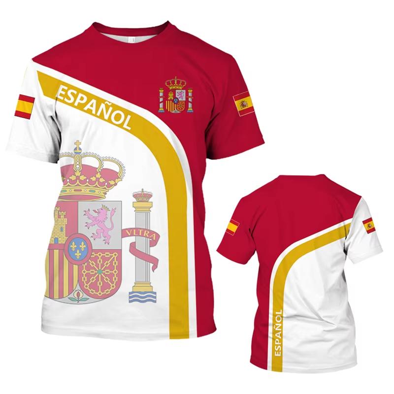 New Spain Flag National Emblem T Shirt Men Espana Football Jersey Tops 3D Printed Spanish Quick Dry T-shirt Fashion Short Sleeve