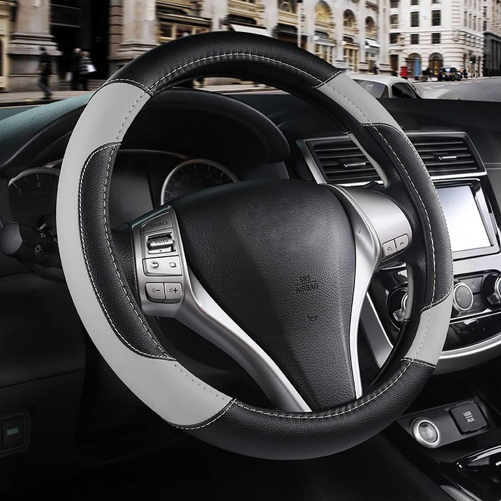 Coprivolante in Pelle per Auto, Coprivolante Antiscivolo Traspirante in Microfibra e Pelle, Universale per la Maggior Parte delle Auto