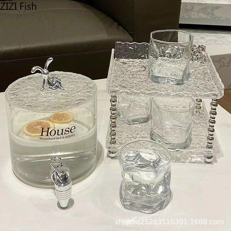 Transparent Glass Cold Water Kettle Creative Tea Set Bar Family Gathering Beverage Juice Bucket with Faucet Tea Ceremony Tea Set