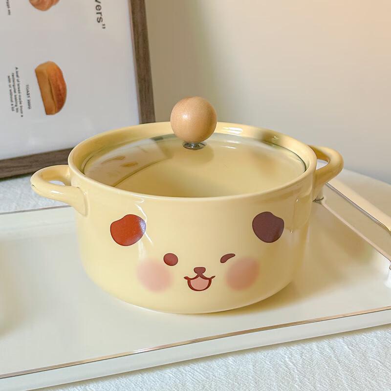 ZISIZ Ceramic Double-Handle Instant Noodle Bowl