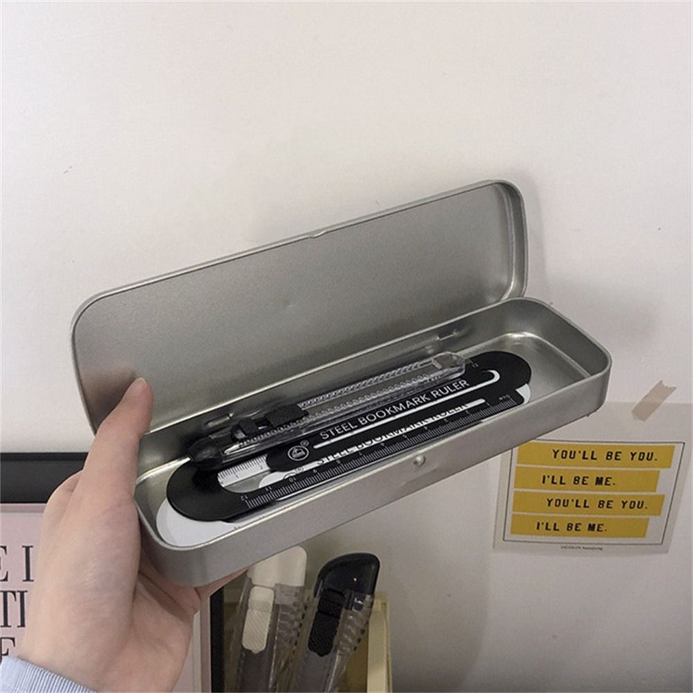 For Kids Metal Single Layer Student Silver Stationery Box Pencil Box Pencil Storage Box Pencil Case