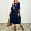 European and American cross-border plus-size women's 2026 summer new loose crew neck patchwork five-quarter sleeve solid color women's dress