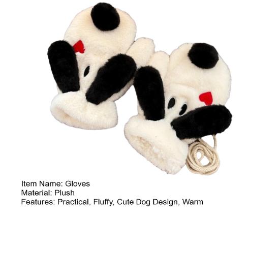 Cute Plush Dog Mittens Women Men Big Ear Dog Gloves Warm Fuzzy Animal Mittens for Winter Outdoor Street Daily Errands